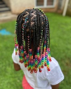 Rainbow Beads Hair Braids, Hairstyles With Beads, Easy And Beautiful Hairstyles, Toddler Braided Hairstyles, Toddler Braids, Kid Hairstyles, Individual Braids