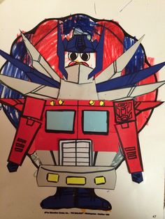 a drawing of a red, white and blue robot from the movie opt primes