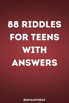 the words, 8 riddles for teens with answers are in white on a red background