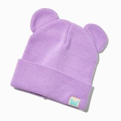 Claire's Club Purple Bear Beanie Hat Warm Adjustable Hats For Playtime, Casual Hats For Playtime, One Size Fits Most, Casual Warm Purple Hat, Cute Adjustable Warm Hat, Cute Warm Adjustable Hat, Playful Purple Adjustable Hat, Adjustable Purple Casual Beanie, Adjustable Casual Purple Beanie, Winter Hats For Playtime