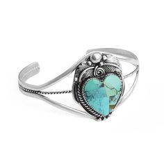 An adjustable sterling silver cuff with a beautiful blue southwestern heart turquoise. This cuff fits wrist sizes from small to average and even a little bigger. Stones: Turquoise Stone Size: Approx. 3/4" long x 3/4" wide Material: .925 Silver Made in: Philippines Heart-shaped Turquoise Jewelry For Gift, Silver Heart-shaped Turquoise Necklace For Gift, Unique Turquoise Heart-shaped Jewelry, Hypoallergenic Heart-shaped Turquoise Jewelry, Mosaic Heart, Southwestern Turquoise Nickel-free Jewelry, Sterling Silver Cuff, Valentines Gift, Silver Cuff