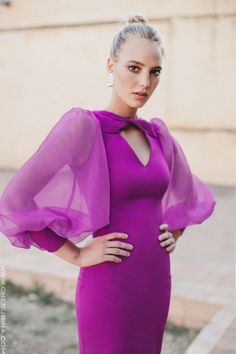 Pink Purple Outfit, Purple Outfit, Stitching Dresses, Dress Stores Online, Color Dress, Guest Outfit, Beach Girl, Fancy Dresses, Guest Dresses