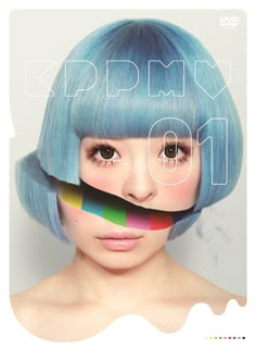 a woman with blue hair has the words kpopm 101 on it's face