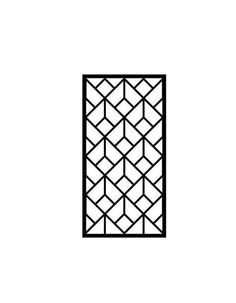 a black and white drawing of a window with geometric designs on the outside, as well as lines in the inside