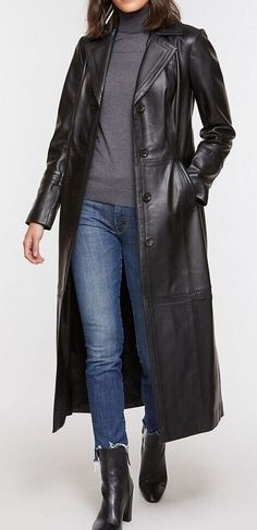 Full Length Black Geniune Leather Long Trench Coat for Women Casual | eBay Single Breasted Leather Long Coat For Work, Black Fitted Long Leather Coat, Black Leather Trench Coat Women, Elegant Black Leather Long Coat, Sleek Long Leather Coat, Black Leather Trench Coat, Long Leather Coat, Coat For Women, Women Overcoat