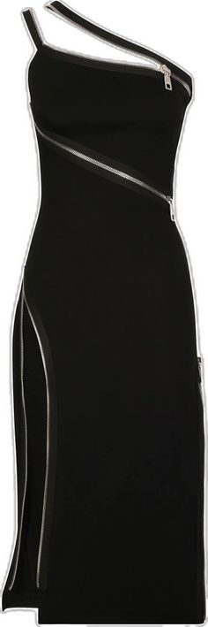 Edgy Dresses With Back Zipper, Chic Black Dress With Asymmetrical Zip, Black Chic Dress With Asymmetrical Zip, Midi Dress Black, Black Midi Dress, All Brands, Dress Black, Dolce And Gabbana, Black Dress