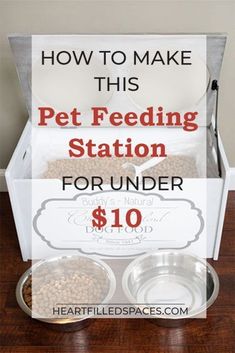 Learn how to make this DIY Pet Feeding Station out of repurposed items for less than $10The design includes an elevated surface for food and water with storage underneathI'll also show you how to achieve a beautiful weathered wood paint finish with a detailed video tutorialDIY PetFeedingStation PetStation farmhousedecor farmhouse paint painting rusticdecor weathered tutorial Diy Cat Feeding Station, Pet Food Station, Dog Station, Cat Feeding Station, Pet Station, Pet Feeding Station