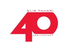 the logo for an anniversary party with red letters and white background, which reads eli tahari 40 years