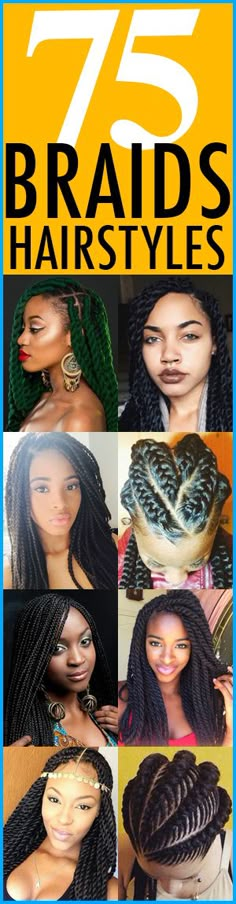 {75 Super Hot Black Braids Hairstyles} ========================== Go To: www.shorthaircutsforblackwomen.com/african-hair-braiding/ ========================== Check out these 75 braided hairstyles for black women. Natural or relaxed, these braids styles for African American women are hot. Everything from crochet braids, box braids, Ghana braids, dreadlocks, classic cornrows, Marley twists, Senegalese twist and regular twists are here. Visit the website and choose your next look. Braid Styles For Black Women, Braids Hairstyles Updo, Braids Hairstyles For Black Women, Crochet Braids Marley Hair, African American Braided Hairstyles, Styles For Black Women, Faux Loc, American Crochet, Natural African American Hairstyles