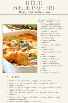 the recipe for mellie papiet's casserole is shown