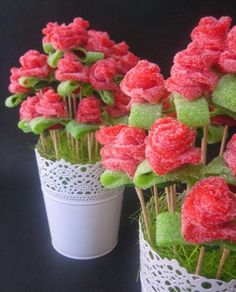 some pink flowers are in a white vase