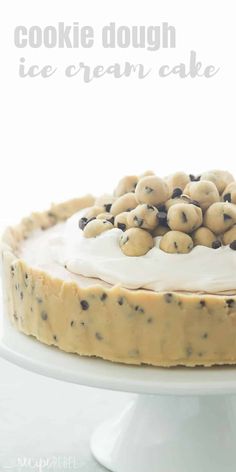 a cookie dough ice cream cake with chocolate chips on top