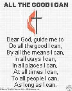 a cross stitch pattern with the words, all the good i can and an orange flame