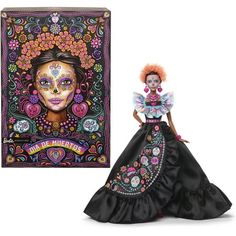 a doll is shown next to a box with an image of a woman in day of the dead makeup