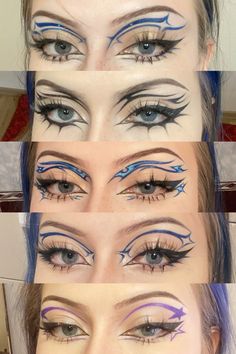 Cool Eye Makeup Ideas, Artistic Eyeliner Ideas, Crazy Eye Makeup Creative, Water Activated Eyeliner Looks, Colorful Graphic Eyeliner, Funky Makeup Creative, Cool Eyeliner Designs, Unique Eyeliner Looks, Graphic Eyeliner Ideas