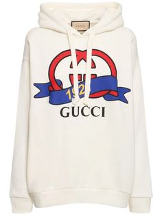 Interlocking g 1921 cotton sweatshirt - Gucci - Women | Luisaviaroma Gucci Sweatshirt, Gucci Design, Gucci Outfits, Swim Accessories, Shearling Jacket, Print Hoodie, Ski Wear, White Hoodie, Crop Shirt