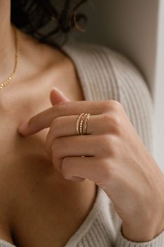 How adorable is this Five ring stacking set?! 5 Beautiful rings; lightweight, comfortable and dainty! Each ring can be worn by itself or in a stunning stack (as pictured)! Gold-filled is the closest alternative to solid gold. Gold filled jewelry has a thick layer of solid gold bonded onto the base layer, usually brass or sterling silver. Compared to gold plated which uses a process of electroplating that quickly dips your jewelry in gold, resulting in a miniscule layer of gold, gold-filled is mu 14k Gold Filled Dainty Everyday Rings, Dainty 14k Gold Filled Rings For Everyday, Everyday Simple Stackable Rings In 14k Gold Filled, Everyday Simple 14k Gold Filled Stackable Rings, Everyday Tiny Stackable Rings In 14k Gold, Everyday Stackable 14k Gold Filled Rings, Everyday Tiny Stackable 14k Gold Filled Rings, Adjustable Stackable Rings For Everyday Fine Jewelry, Dainty Stackable Open Ring Jewelry