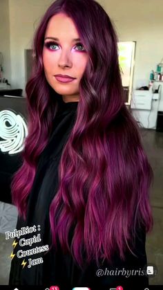 Purple And Magenta Hair Highlights, Wild Berry Hair Color, Xmondo Hair Color Berry, Dark Vivid Hair, Dark Vibrant Hair, Deep Magenta Hair, Dark Fuschia Hair, Dark Vivid Hair Color, Dark Mauve Hair