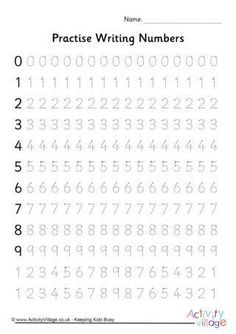 practice writing numbers worksheet for the number 1 to 10, including one hundred