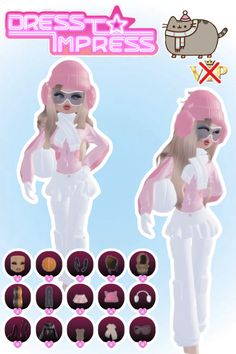 the doll is wearing all white and has pink hair, sunglasses and headbands