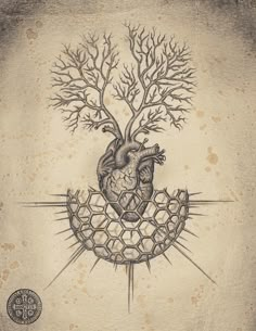 a drawing of a heart and tree on a piece of paper