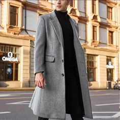 Men's Coat 2024 Trench Coat Tweed Jacket Coat Leisure Loose Man's Overcoat, Classy Outfits Men, Trench Coat Men, Long Wool Coat, Mens Winter Coat, Mens Windbreaker, Long Trench, Winter Outfits Men, Long Trench Coat