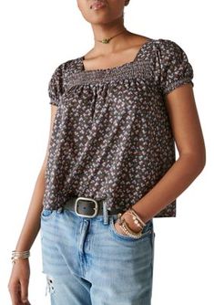 Dainty floral prints add a charming and refined touch to this lovely top from Lucky Brand. Style it with your choice of jeans for a delightfully casual look. | Lucky Brand Women's Ditsy Floral Peasant Top, XS Floral Peasant Top, Lovely Tops, Brand Style, Peasant Top, Peasant Tops, Ditsy Floral, Casual Look, Womens Clothing Tops, Lucky Brand