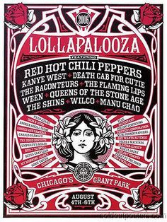 the poster for lollapalooza's red hot chili peppers, which is