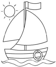 a sailboat with a flag on it floating in the ocean coloring pages for kids