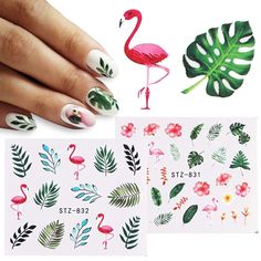 Nail Decals Designs, Pineapple Nails, Flamingo Nails, Pink Flamingos Birds, Nail Water Decals, Transparent Nails, Clear Nails, Nail Varnish, Nail Art Decorations