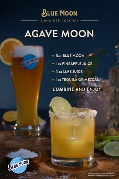 the blue moon agave moon cocktail is ready to be served