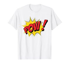 a white t - shirt with the word pow on it