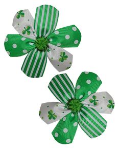 WD2U Baby Girls 2 Pc St Patricks Green Custom Flower Hair Bows Alligator Clips Don't Forget to Wear Green ... Set of 2 - New Infant St. Patrick's Green Shamrock Custom Flower Hair Bows on Alligator Style Clips Set of 2 - Assorted Green GrosGrain Print Custom Made Flower with Sparkling Green Pom-pom Center Each Flower Measures Approximately 2 1/2" in Diameter Attached Well to Alligator Style Clips & Perfect for Piggy Tails Do Not be Misled by Cheaper Imports - These Hair Bows are Individually Han Valentine Hair Bows, Piggy Tails, Valentine Hair, Flower Hair Bows, Hair Bow Sets, Stretch Headband, Baby Hair Bows, Alligator Clips, Wear Green