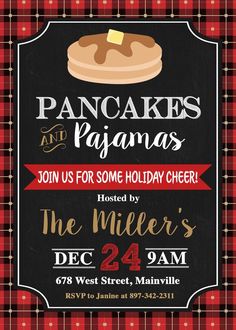 an advertisement for pancakes and pajama's at the miller's