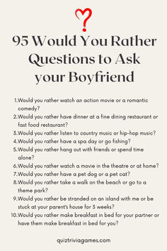 a question card with the words, 9 would you rather ask your boyfriend?