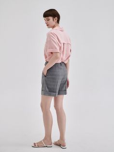 Editor's notesThese shorts have casual, relaxed silhouette in mini length. Subtle check pattern adds to the classic mood. - Casual, loose fitting shorts- Subtle check pattern throughout- Classic hook and eye closure- Rolled-up hemMeasurements(in.)Size (34/36)- Waist: 13.78 in / 14.76 in - Hip: 19.29 in / 20.28 in - Front rise: 13.39 in / 13.58 in - Back rise: 16.34 in / 16.54 in - Hem: 12.99 in / 13.58 in - Length: 16.54 in / 16.73 in * Model info: Height 5' 8 Bust 32 Waist 22.5 Hip 34Composition & Care- 65% Polyester, 32% Rayon, 3% Lycra- Dry Cleaning only Designer- by NILBY P Gray Workwear Shorts, Classic Mood, Check Pattern, Loose Fitting, Grey, Pants, Trousers