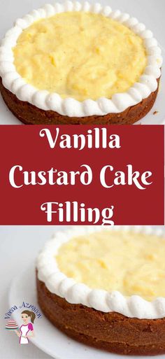 vanilla custard cake filling on a white plate