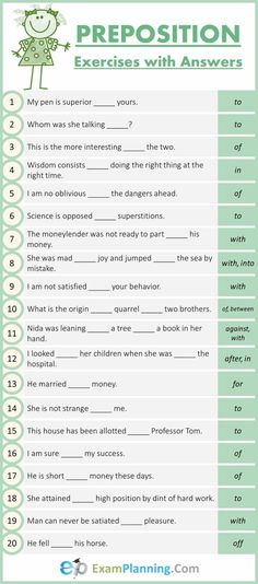 the preposition worksheet for students to practice their english speaking and writing skills