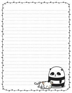 a panda and cat lined paper with lines