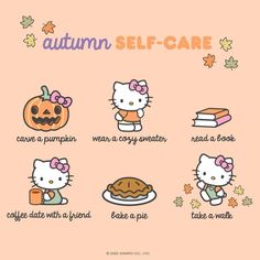 an image of hello kitty pumpkins and other things to eat for autumn self - care