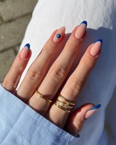 Blue Nails With Evil Eye, Nails For Barcelona, Corfu Nails, Square Nails Evil Eye, Third Eye Nail Art, Mamma Mia Nails Aesthetic, Blue Evil Eye Nails Square, Greek Holiday Nails, Mamma Mia Nails Ideas