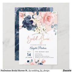 the navy and pink floral bridal party card