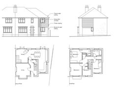 three floor plans showing the different rooms in this house, including one bedroom and two bathrooms