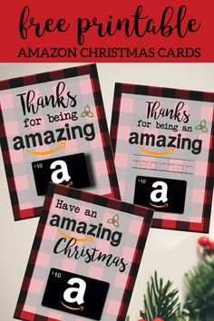 three christmas cards with the words thanks for being an amazing person on them, and two are