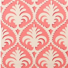 a pink and white wallpaper with an intricate design on it's side,