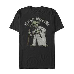 a black t - shirt with an image of yoda best grandpa ever on it