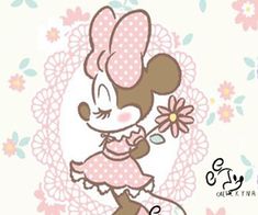 an image of minnie mouse with flowers in her hand and numbers on the bottom right side