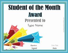 student of the month award certificate