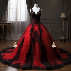 Black Wedding Gowns, Prom Dress With Train, Red Wedding Dress, Lace Applique Wedding Dress, Prom Dress Plus Size, Pretty Prom Dresses, Prom Formal, Black Wedding Dresses, Fantasy Dress