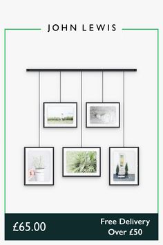 a flyer for john lewis's free delivery over $ 50 with photos hanging on the wall